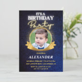 おしゃれで上品な少年3歳の誕生日招待状 写真入り 招待状 (スタンド正面)