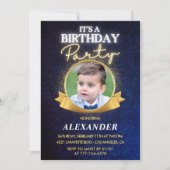 おしゃれで上品な男の子の2歳の誕生日+招待状+写真 招待状 (正面)