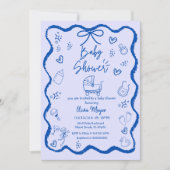 おしゃれで個性的な手描きリボンのベイビーシャワー 招待状 (正面)