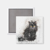 おしゃれで可愛い 黒猫 悲しげな写真 マグネット (正面/裏面)