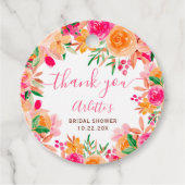 おしゃれで大胆な秋の花の水彩画を使った結婚前お披露目パーティー フェイバータグ (正面)