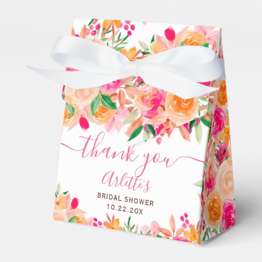 おしゃれで大胆な秋の花の水彩画を使った結婚前お披露目パーティー フェイバーボックス (正面サイド)