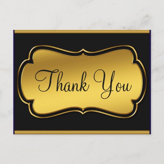 おしゃれで安価なゴールドグリッター黒のサンキュー ポストカード (正面)