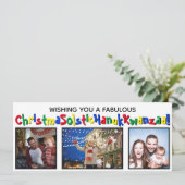 おしゃれで楽しいオールインクルーシブな3枚の写真付きプライマリーカラー シーズンカード (スタンド正面)