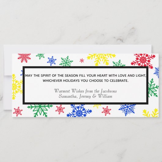 おしゃれで楽しいオールインクルーシブな3枚の写真付きプライマリーカラー シーズンカード (裏面)