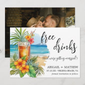 おしゃれで楽しいトロピカルコックテイルビーチウェディングフォト セーブザデート (正面/裏面)