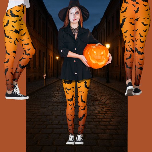 おしゃれで楽しいハロウィン限定のスタイリッシュコウモリ柄  レギンス