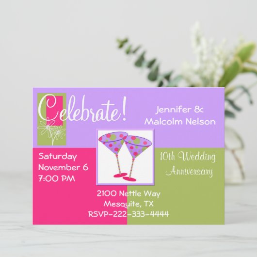 おしゃれで楽しい記念日パーティーの招待状 招待状 (スタンド正面)