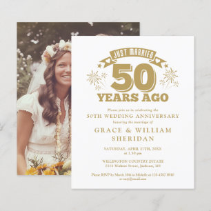 おしゃれで楽しい50周年結婚記念日の写真招待状