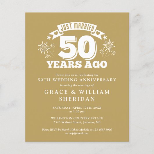 おしゃれで楽しい50周年結婚記念日の写真招待状 (正面)