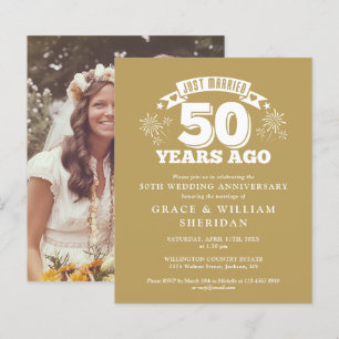 おしゃれで楽しい50周年結婚記念日の写真招待状