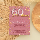おしゃれで洗練されたローズゴールドのグリッターが輝く、60歳の誕生日 招待状