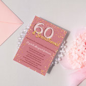 おしゃれで洗練されたローズゴールドのグリッターが輝く、60歳の誕生日 招待状