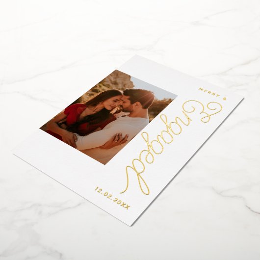 おしゃれで特別なエンゲージメント写真のホリデーカード 箔シーズンカード (回転した状態)