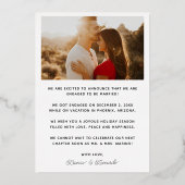 おしゃれで特別なエンゲージメント写真のホリデーカード 箔シーズンカード (裏面)