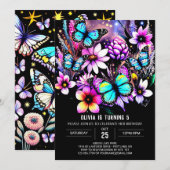 おしゃれで繊細な神秘的な蝶の誕生日 招待状 (正面/裏面)