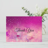 おしゃれで遊び心のあるピンクのオンブレ グリッター サンキューカード (スタンド正面)