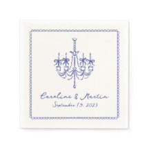 おしゃれで青い手描きのウェディングナプキン