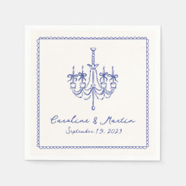 おしゃれで青い手描きのウェディングナプキン スタンダードカクテルナプキン