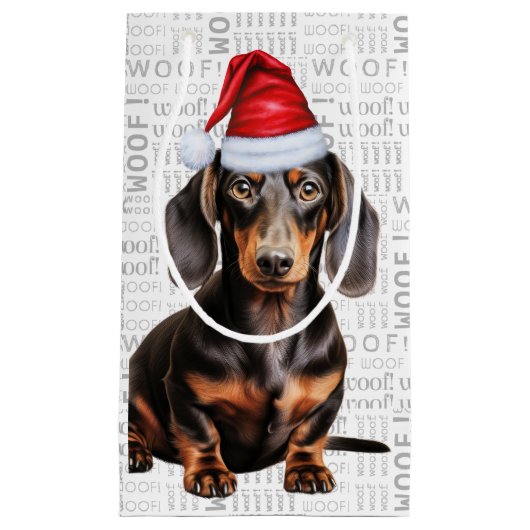 おしゃれで面白いダックスフンド好きのためのクリスマス スモールペーパーバッグ (正面)
