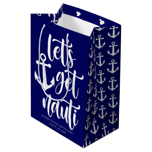 おしゃれで面白い海のテーマのバチェロレッテパーティーグッズ - 「Let's Get Nauti」 ミディアムペーパーバッグ (裏面アングル)