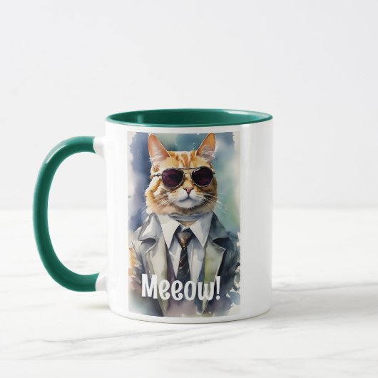 おしゃれで面白い猫のグラフィック コーヒー マグカップ (左)