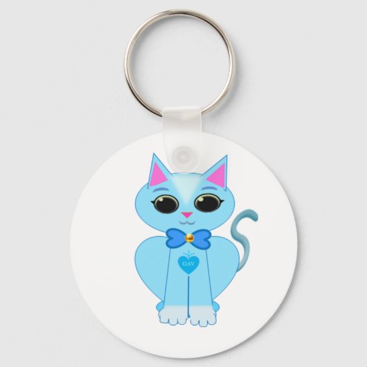 おしゃれなかわいい淡青色の子猫 キーホルダー (正面)