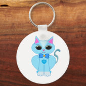 おしゃれなかわいい淡青色の子猫 キーホルダー (正面)