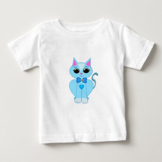 おしゃれなかわいい淡青色の子猫 ベビーTシャツ (正面)