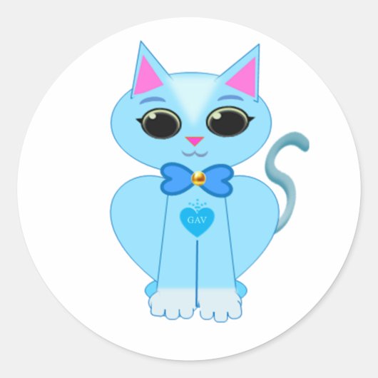おしゃれなかわいい淡青色の子猫 ラウンドシール (正面)