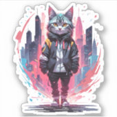 おしゃれなかわいい猫のデザイン シール (正面)