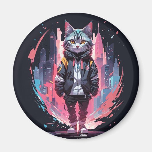 おしゃれなかわいい猫のデザイン マグネット (正面)