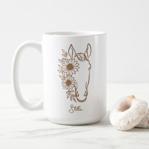 おしゃれなひまわりの馬の線画 馬好きへのギフト コーヒーマグカップ