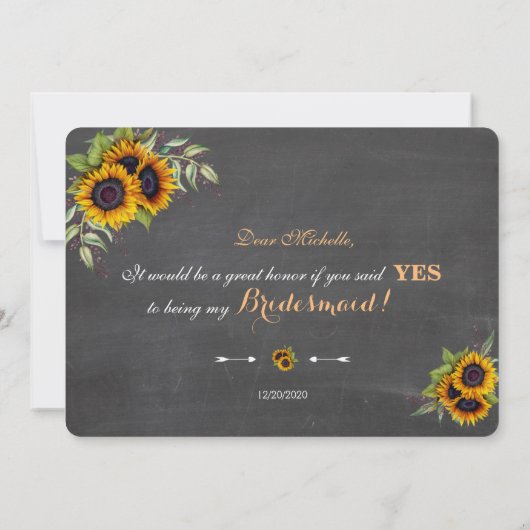 おしゃれなひまわりチョーク あなたは私のブライズメイドになりますか 招待状 (裏面)