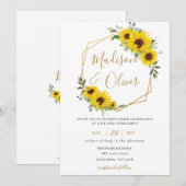 おしゃれなひまわり花モダンゴールド幾何学結婚式 招待状 (正面/裏面)