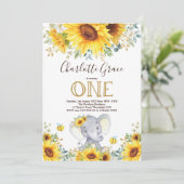 おしゃれなひまわり象さんグリーンゴールド1歳誕生日 招待状 (スタンド正面)