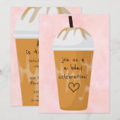 おしゃれなアイスコーヒー ピンクの誕生日パーティー 招待状 (正面/裏面)