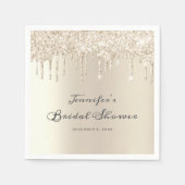 おしゃれなアイボリー　ドリッピンググリッター スクリプト ブライダルシャワー スタンダードカクテルナプキン (正面)