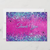 おしゃれなアクアピンクの虹彩グリッター サンキューカード (正面)