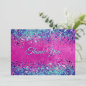 おしゃれなアクアピンクの虹彩グリッター サンキューカード (スタンド正面)