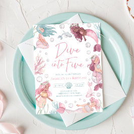 おしゃれなアクアマーメイドの誕生日パーティー招待状５点セット・エディタブル 招待状
