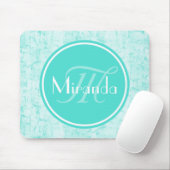 おしゃれなアクアミントクラックルパターン（モノグラム付き） マウスパッド (マウス)