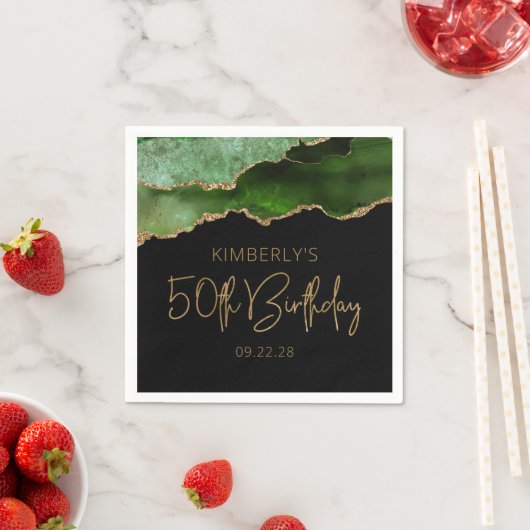 おしゃれなアゲートジオードグリーンゴールド50歳の誕生日 スタンダードカクテルナプキン (インサイチュ)
