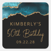 おしゃれなアゲートジオードターコイズゴールド50歳誕生日パーティー スクエアシール (正面)