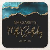 おしゃれなアゲートジオードターコイズゴールド 70歳の誕生日パーティー スクエアペーパーコースター (正面)