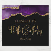 おしゃれなアゲートジオードパープルゴールド40歳の誕生日パーティー スパークリングワインラベル (シングルラベル)