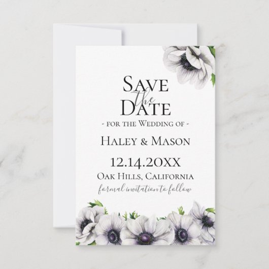 おしゃれなアネモネの花のデザインのSave The Date 案内状 (正面)