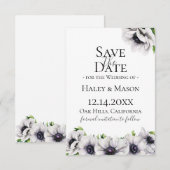 おしゃれなアネモネの花のデザインのSave The Date 案内状 (正面/裏面)