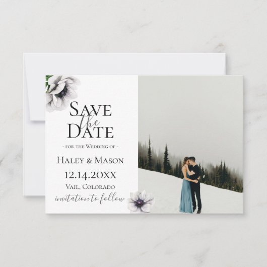 おしゃれなアネモネの花の写真でSave The Date 案内状 (正面)