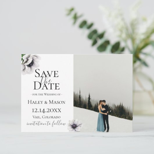 おしゃれなアネモネの花の写真でSave The Date 案内状 (スタンド正面)